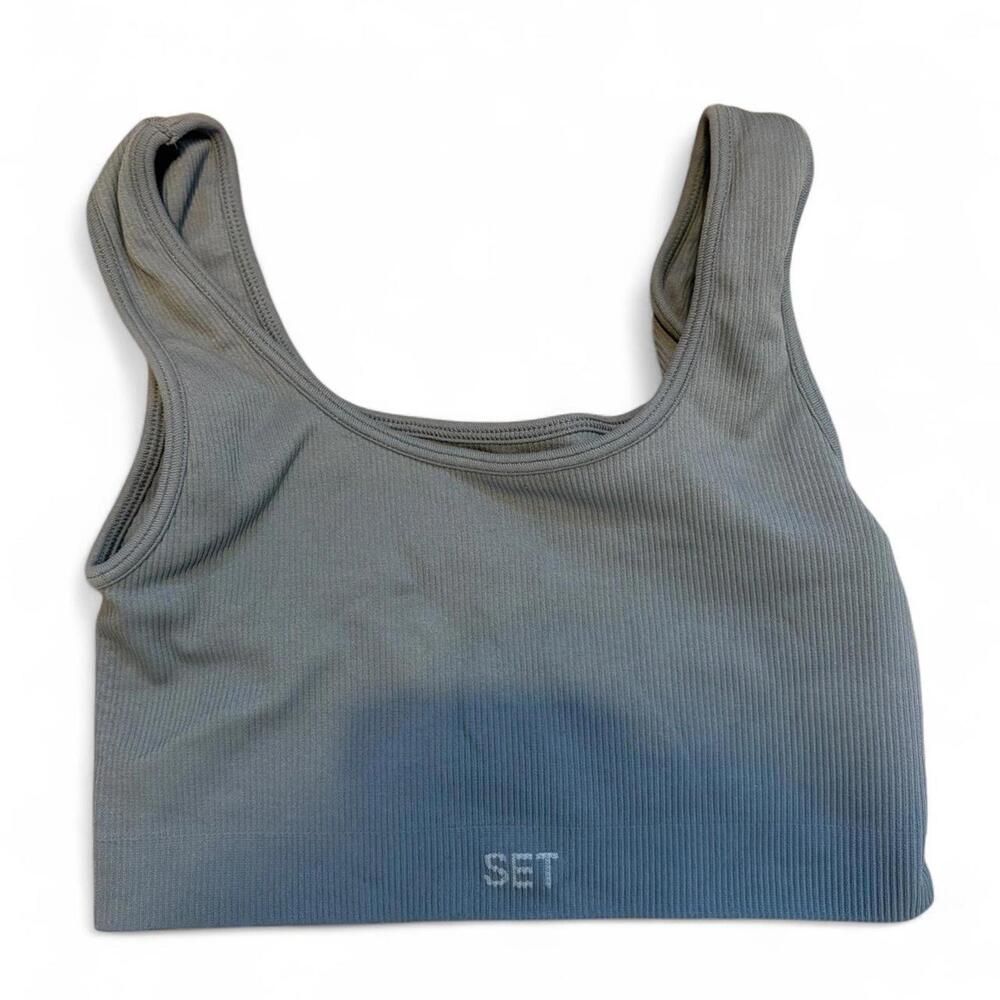 Set Active Grey-blue ribbed sports bra